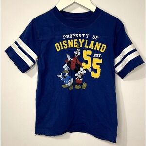 Kids Disneyland Est 55 Mickey Donald‎ Goofy Jersey T Shirt Blue XS